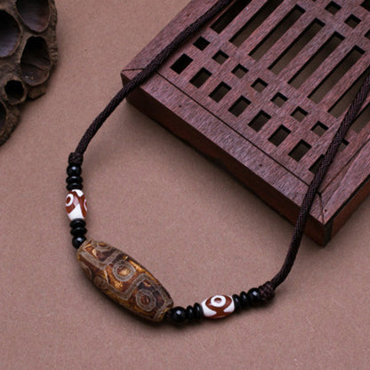 Mythstone Tibetan Nine-Eye Dzi Bead Protection String Necklace