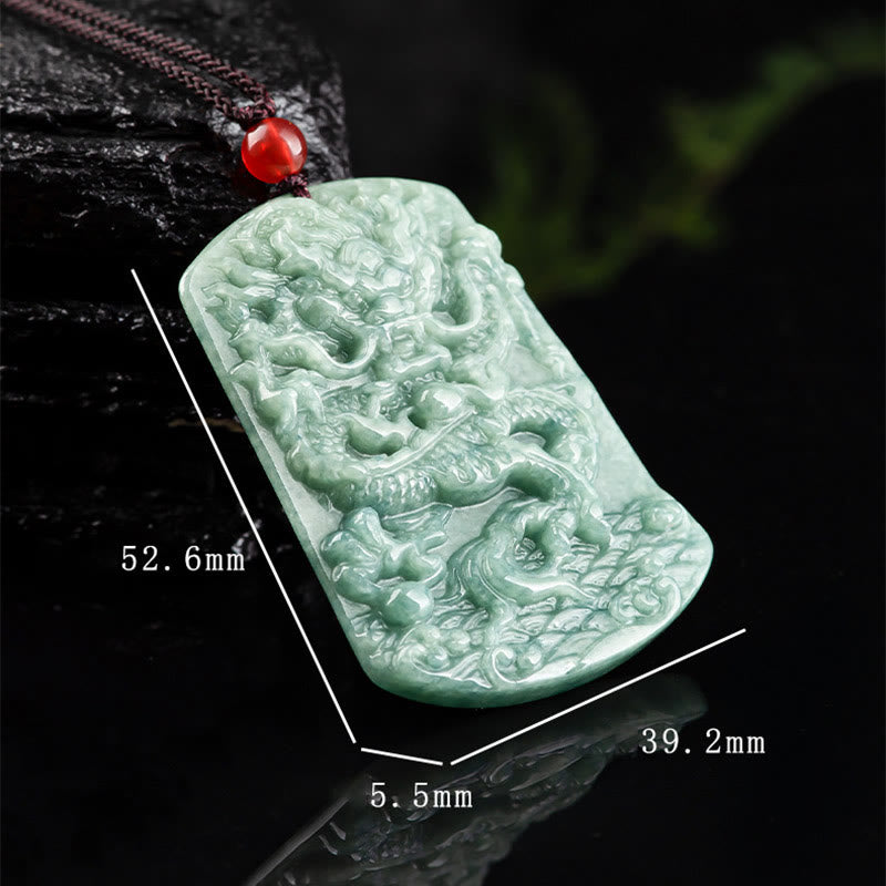 Mythstone Natural Jade Chinese Zodiac Dragon Sea Luck String Necklace Pendant