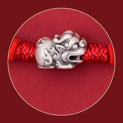 Mythstone 925 Sterling Silver PiXiu Fu Character Wealth Luck Handmade Braided Bracelet