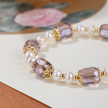 Mythstone Natural Amethyst Pearl Peace Healing Chain Bracelet