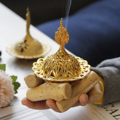 Mythstone Gold Alloy Healing Mini Incense Burner With Wooden Coaster Home Decor