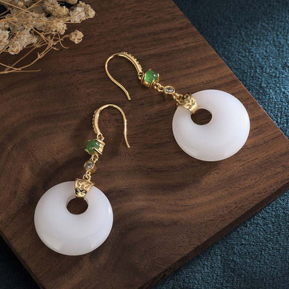 Mythstone FengShui White Jade Blessing Drop Earrings