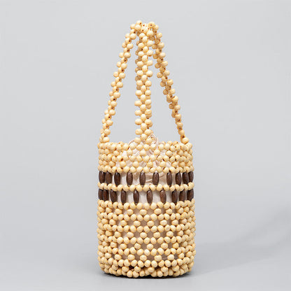 Mythstone Hand-woven Bucket Portable Wooden Beads Handbag