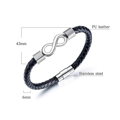 Mythstone Endless Knot Titanium Steel Infinity Leather Weave Balance Bracelet