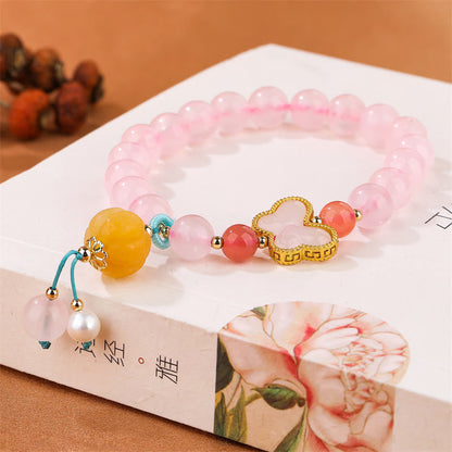 Pulsera de amor con forma de calabaza y mariposa de cristal rosa natural Mythstone 