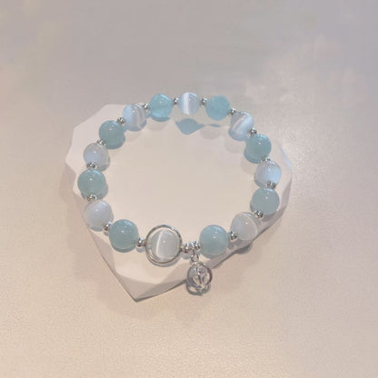 Mythstone 925 Sterling Silver Cat's Eye Aquamarine Support Charm Bracelet