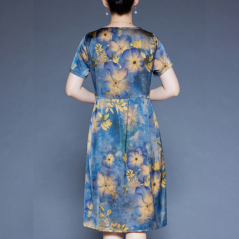 Mythstone Flowers Leaves Short Sleeve Midi Dress With Pockets