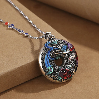 Mythstone Phoenix Peony Flower Luck Protection Necklace Pendant