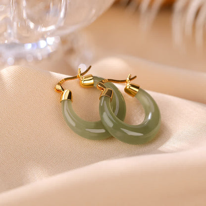 Mythstone Round Jade Cyan Jade Prosperity Luck Drop Earrings