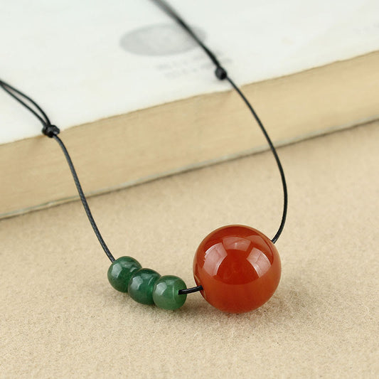 Mythstone Red Agate Green Aventurine Green Bodhi Seed Bead Calm Leather Rope Necklace Pendant