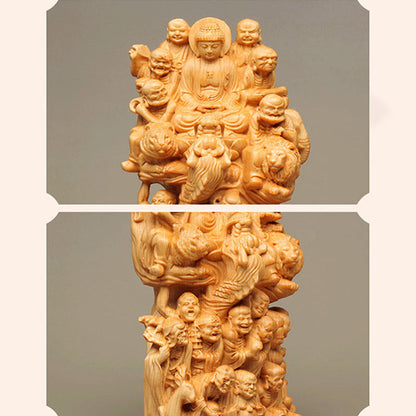 Mythstone Handmade Thuja Sutchuenensis Wood Eighteen Arhats Statue Purify Decoration