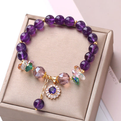 Mythstone Natural Amethyst Zircon Sun Healing Spiritual Charm Bracelet