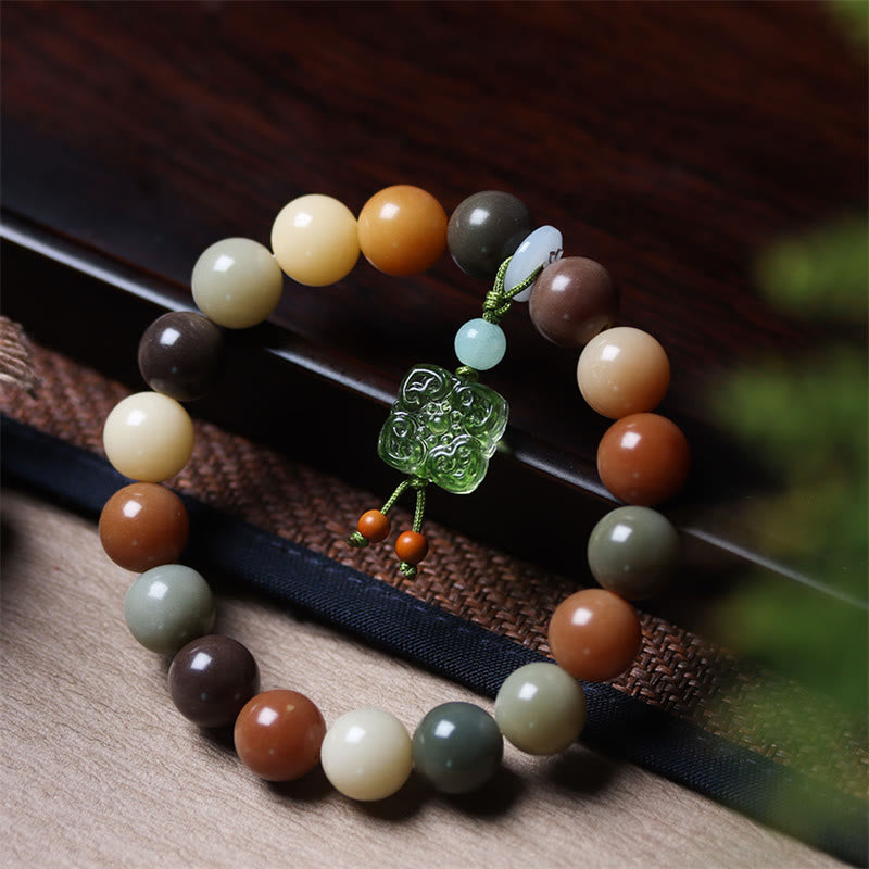 Mythstone Natural Multicolored Gradient Bodhi Seed Liuli Glass Charm Peace Bracelet