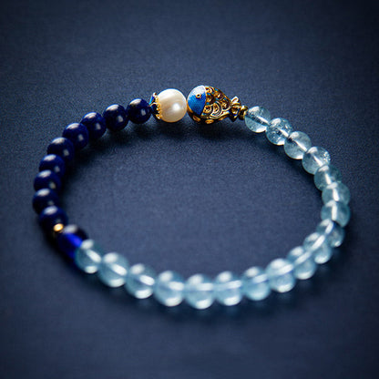 Mythstone Natural Aquamarine Lazurite Fish Healing Bracelet