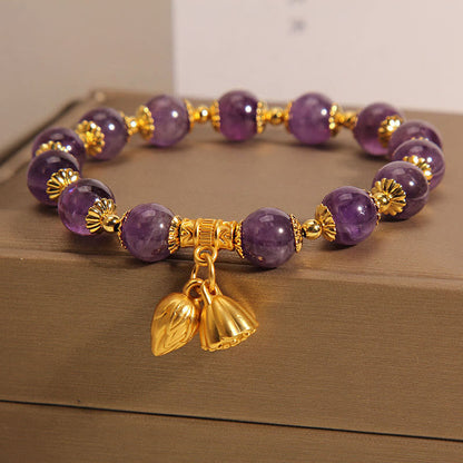 Mythstone Natural Amethyst Lotus Healing Spiritual Bracelet