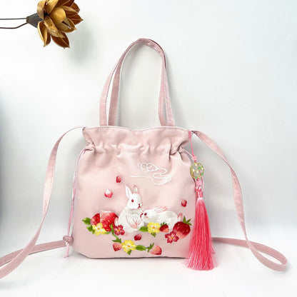 Mythstone Suzhou Embroidery Lotus Deer Epiphyllum Peony Rabbit Cotton Linen Tote Crossbody Bag Shoulder Bag Handbag