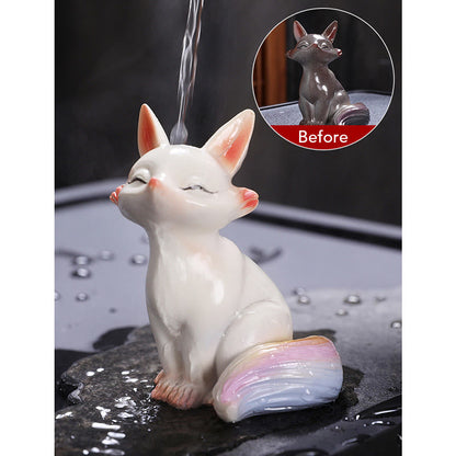 Mythstone Color Changing Small Cute Fox Tea Pet Resin Home Figurine Decoration