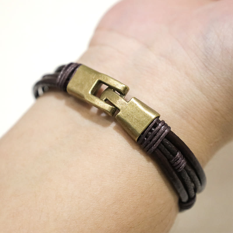 Mythstone Vintage Leather Wrist Band Brown Rope Layered Bracelet Bangle