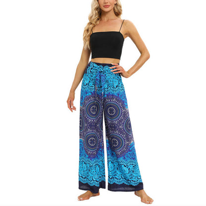 Mythstone Bohemian Mandala Flower Lace-up Wide Leg Pants Women's Yoga Pants