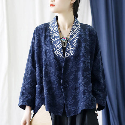 Mythstone Flower Jacquard V-Neck Long Sleeve Jacket