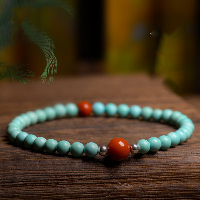 Mythstone Turquoise Red Agate Bead Protection Bracelet