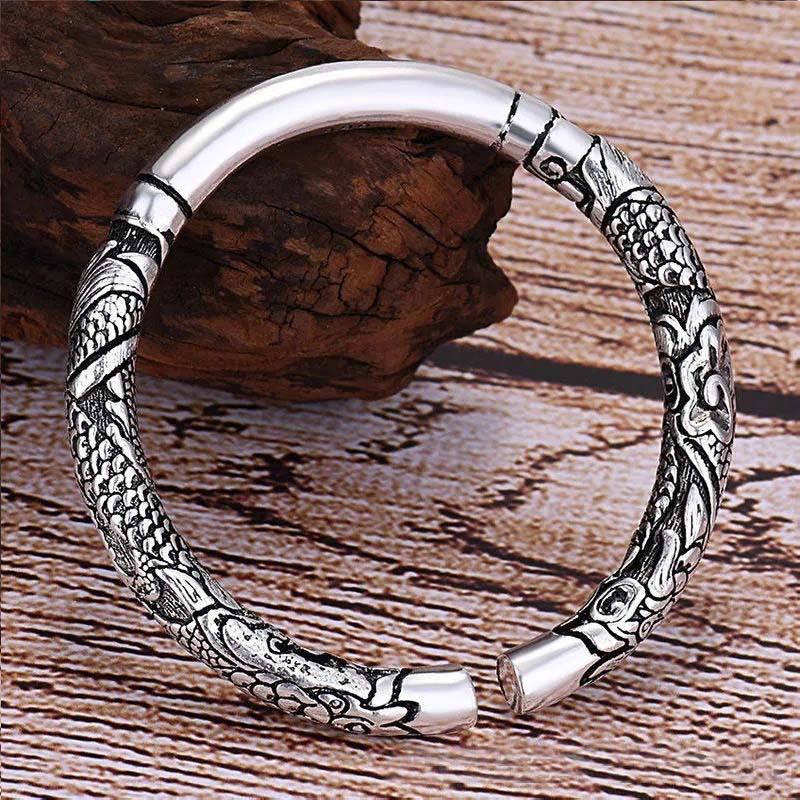 Mythstone Dragon Auspicious Clouds Luck Protection Bracelet Adjustable Bangle