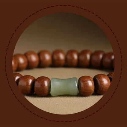 Pulsera de cuentas de bambú y jade hetiano de madera de Abelia Biflora natural Mythstone que aleja a los malos espíritus 