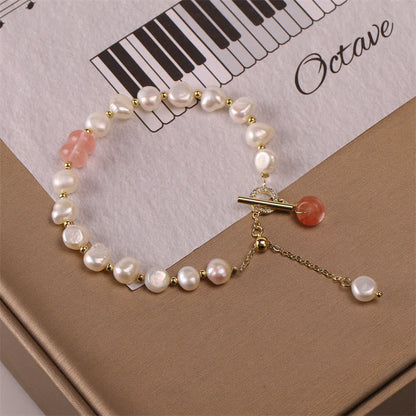 Mythstone Pearl Green Strawberry Quartz Bead Healing Chain Bracelet