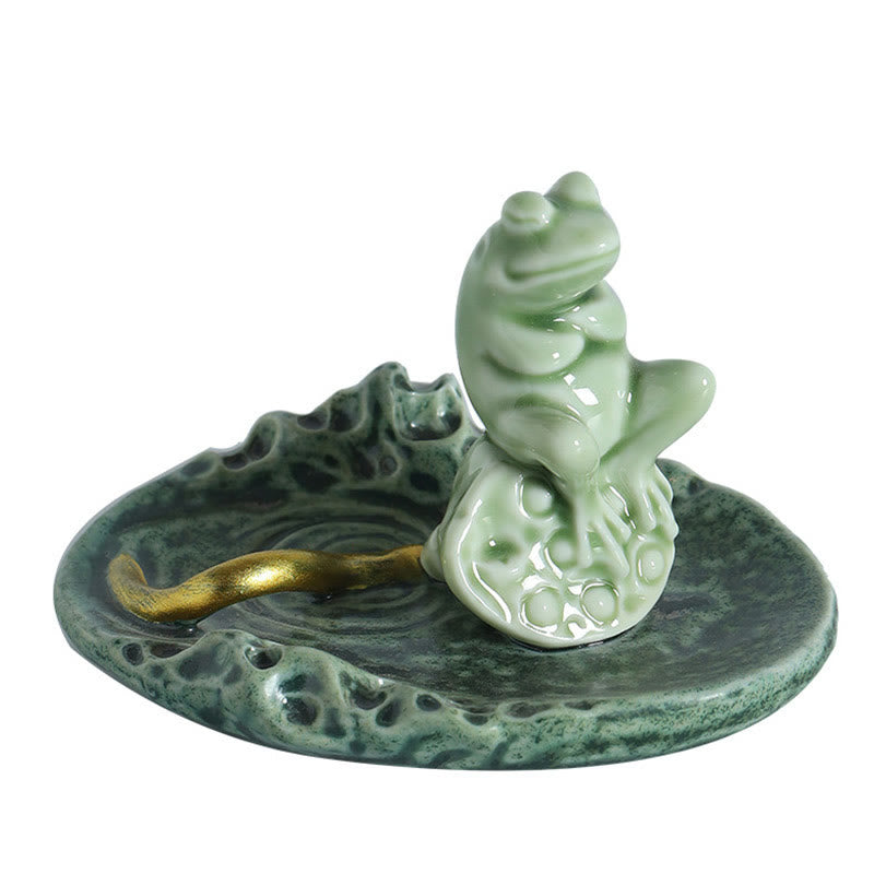 Mythstone Leaf Meditation Frog Pattern Healing Ceramic Incense Burner Decoration