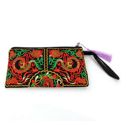 Mythstone Dragon Butterfly Cosmos Flower Embroidery Wallet Shopping Purse