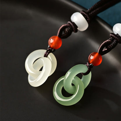 Mythstone Natural Hetian Cyan Jade White Jade Double Peace Buckle Success Necklace Pendant