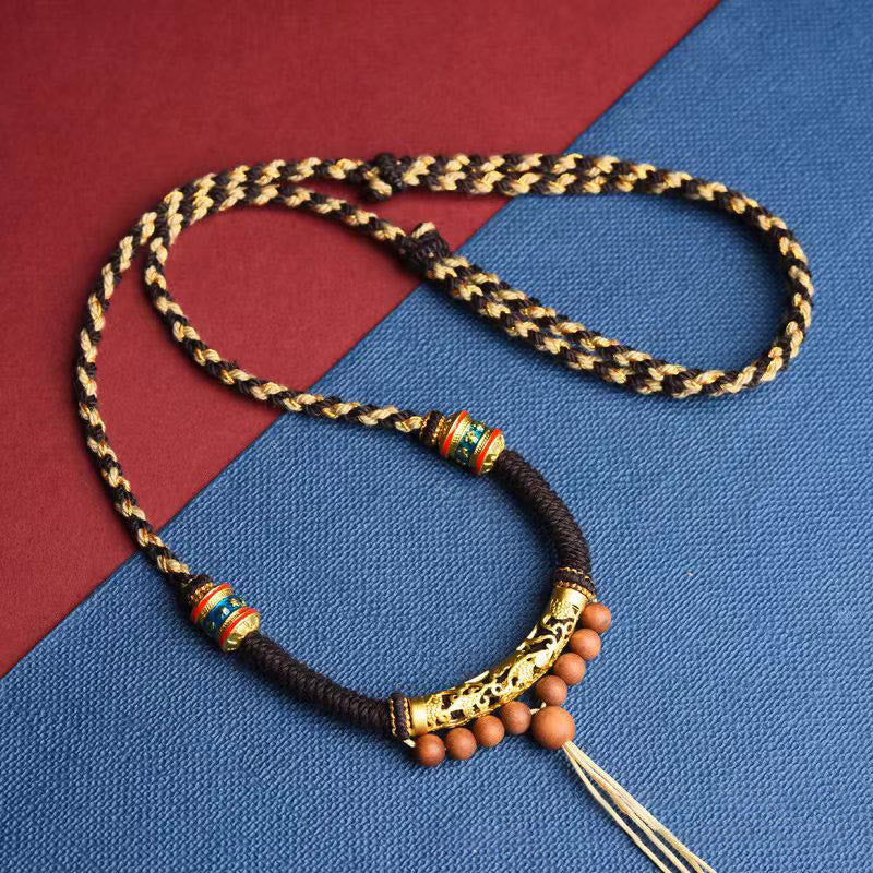 Mythstone Tibetan Handmade King Kong Knot Om Mani Padme Hum Prayer Wheel String Necklace Pendant