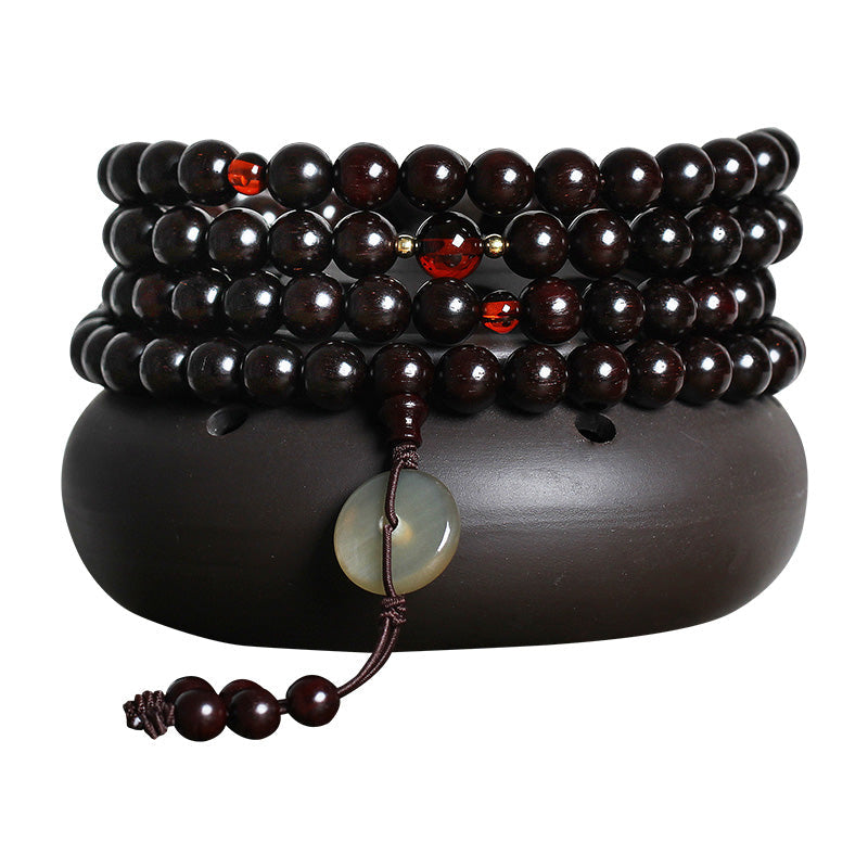 Mythstone 108 Mala Beads 4.8 Stars With Gold Star Indian Small Leaf Red Sandalwood Amber Turquoise Chinese Knotting Blessing Bracelet