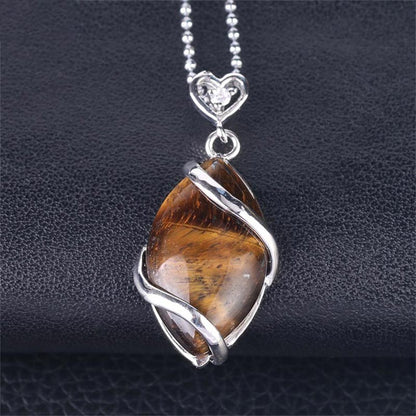 Mythstone Marquise Pattern Natural Crystal Stone Charm Necklace Pendant