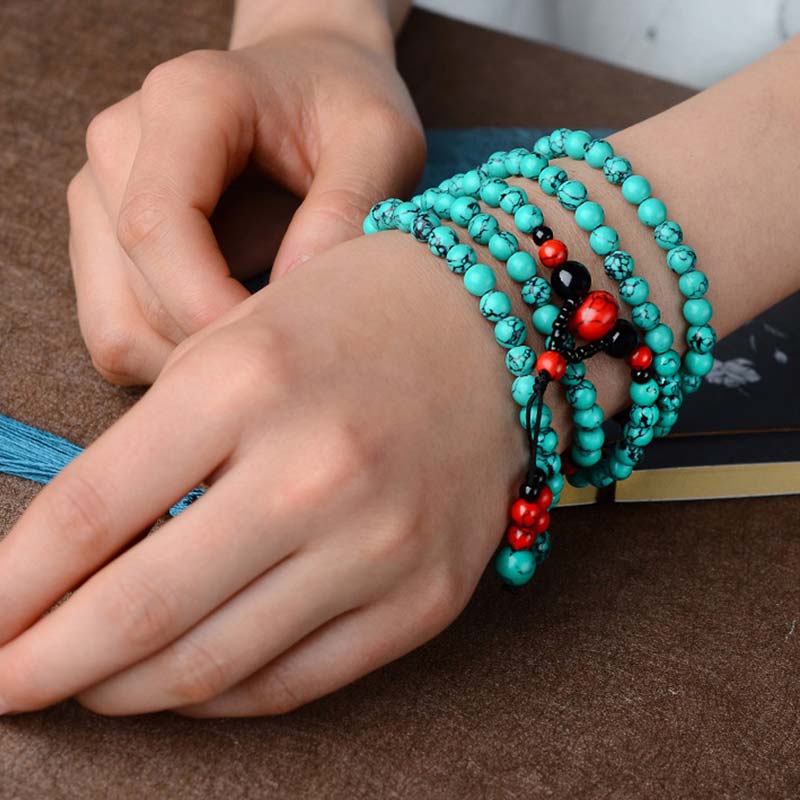 Mythstone Turquoise Black Onyx Red Turquoise Bead Protection Bracelet