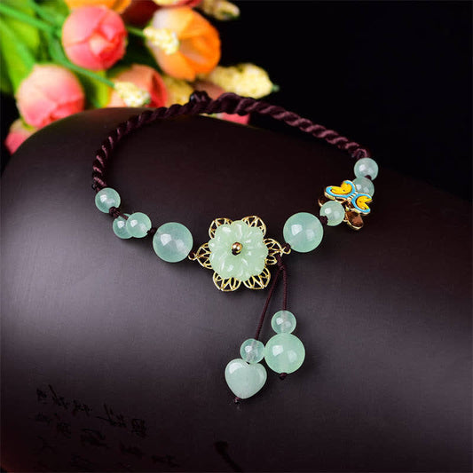 Mythstone Flower Jade Butterfly Luck Abundance Charm Anklet