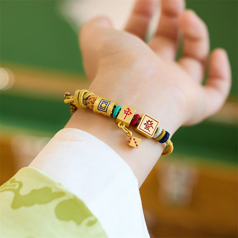 Mythstone Year of the Dragon Koi Fish Mahjong Dice Peach Blossoms Copper Coin Luck Braided Bracelet