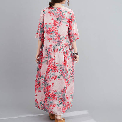 Mythstone Flowers Print Midi Dress Tunic Dress With Pockets