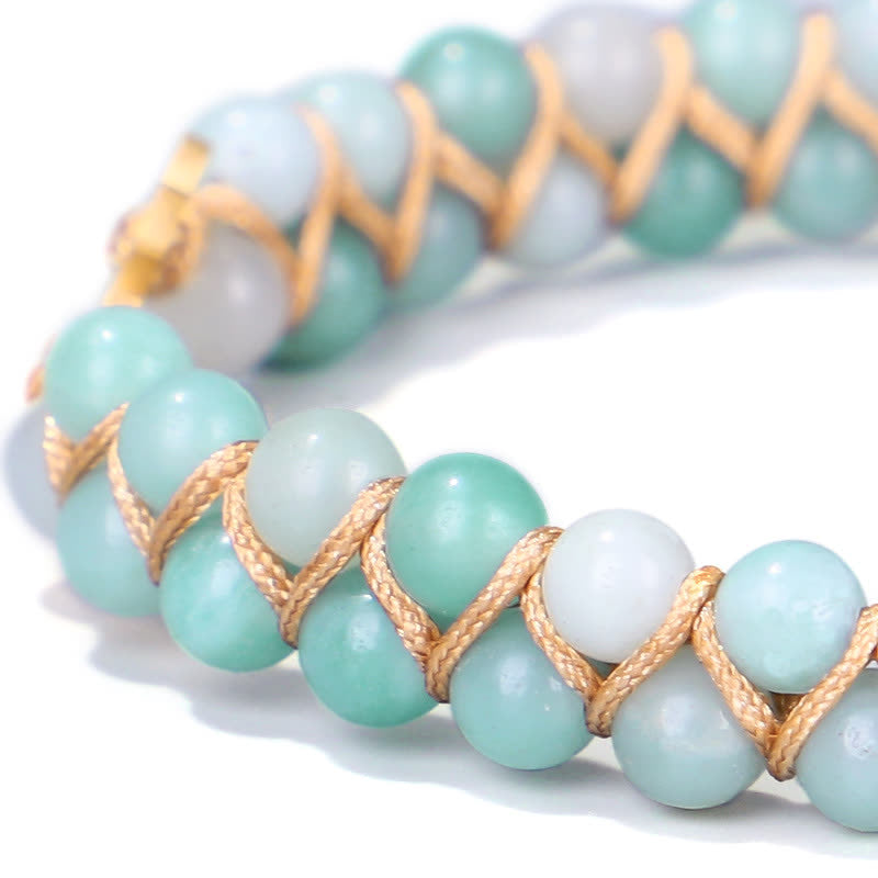 Mythstone Amazonite Beads Lotus Flower Balance Weave Bracelet