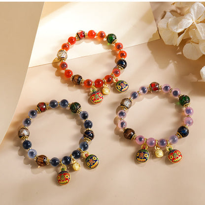 Pulsera de fuerza con cuentas de vidrio Liuli de la familia de bestias devoradoras de oro y ágata de caramelo de colores Mythstone