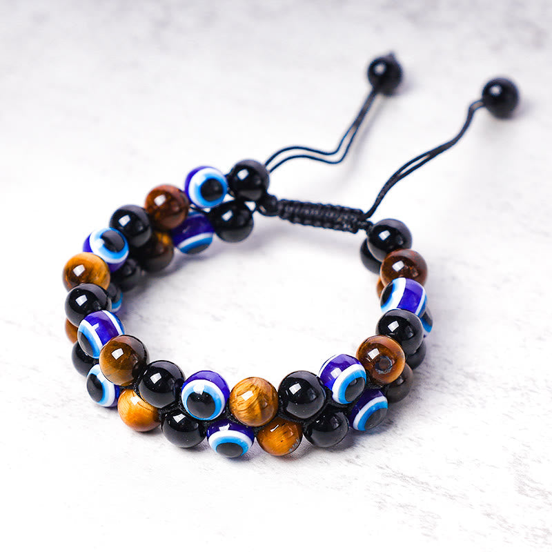 MythStone Evil Eye Hematite Tiger Eye Protection Beaded Bracelet