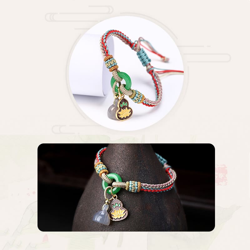 Mythstone Colorful Rope Chalcedony Lotus Jade Peace Buckle Harmony Gourd Charm Bracelet