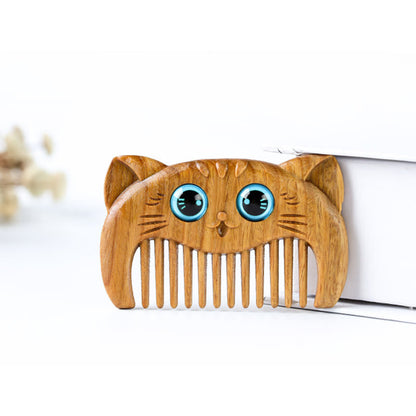 Mythstone Simple Cat Pattern Green Sandalwood Cure Portable Comb