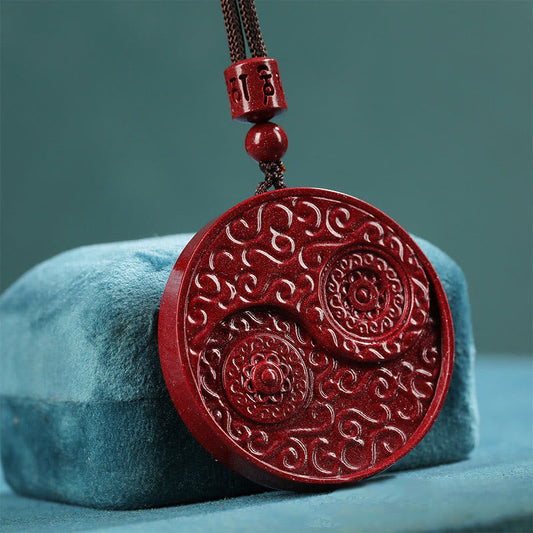 Mythstone Cinnabar Yin Yang Keep Away Evil Spirits Necklace Pendant