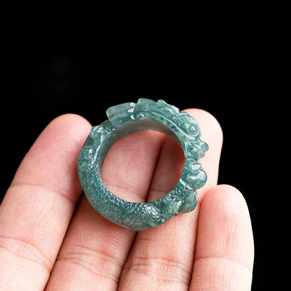 Mythstone Natural Jade Dragon Success Ring