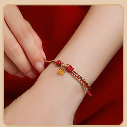 Mythstone Handmade 925 Sterling Silver Lotus Cinnabar Gold Bead Blessing Braid Bracelet