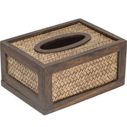 Mythstone Handmade Bamboo Woven Wood Tissue Box Wooden Tissue Holder Wipes Boxes Decoration