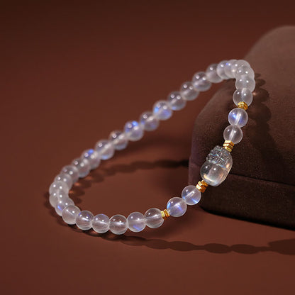 Mythstone 925 Sterling Silver Plated Gold Natural Moonstone PiXiu Healing Bracelet