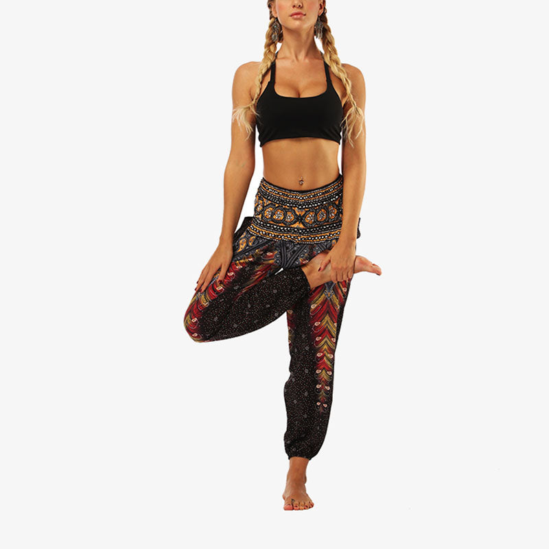 Mythstone Hippie Pants Baggy Boho High Waist Lounge Trousers with Pockets Women's Yoga Pants