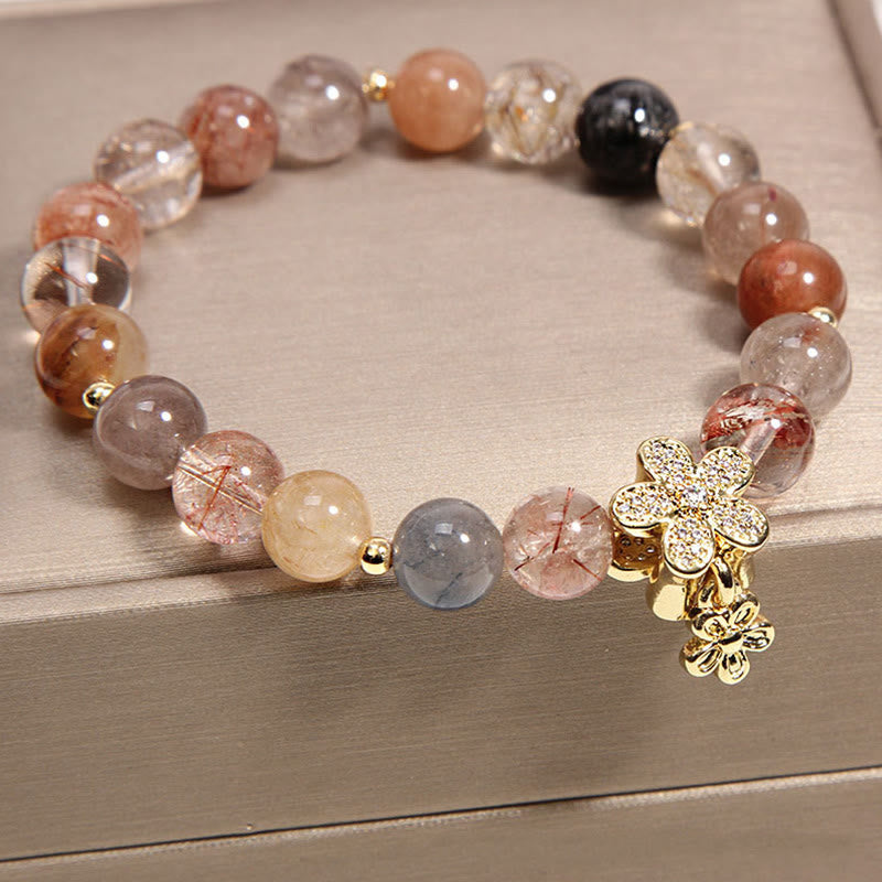 MythStone Multicolored Rutilated Quartz Citrine Wealth Protection Flower Bracelet